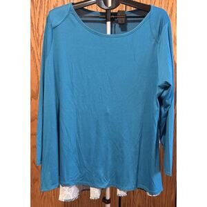 NWT Diane Gilman D2 Aqua Knit Top Size 2X Paisley Back Panel Round Nk Long Sleev